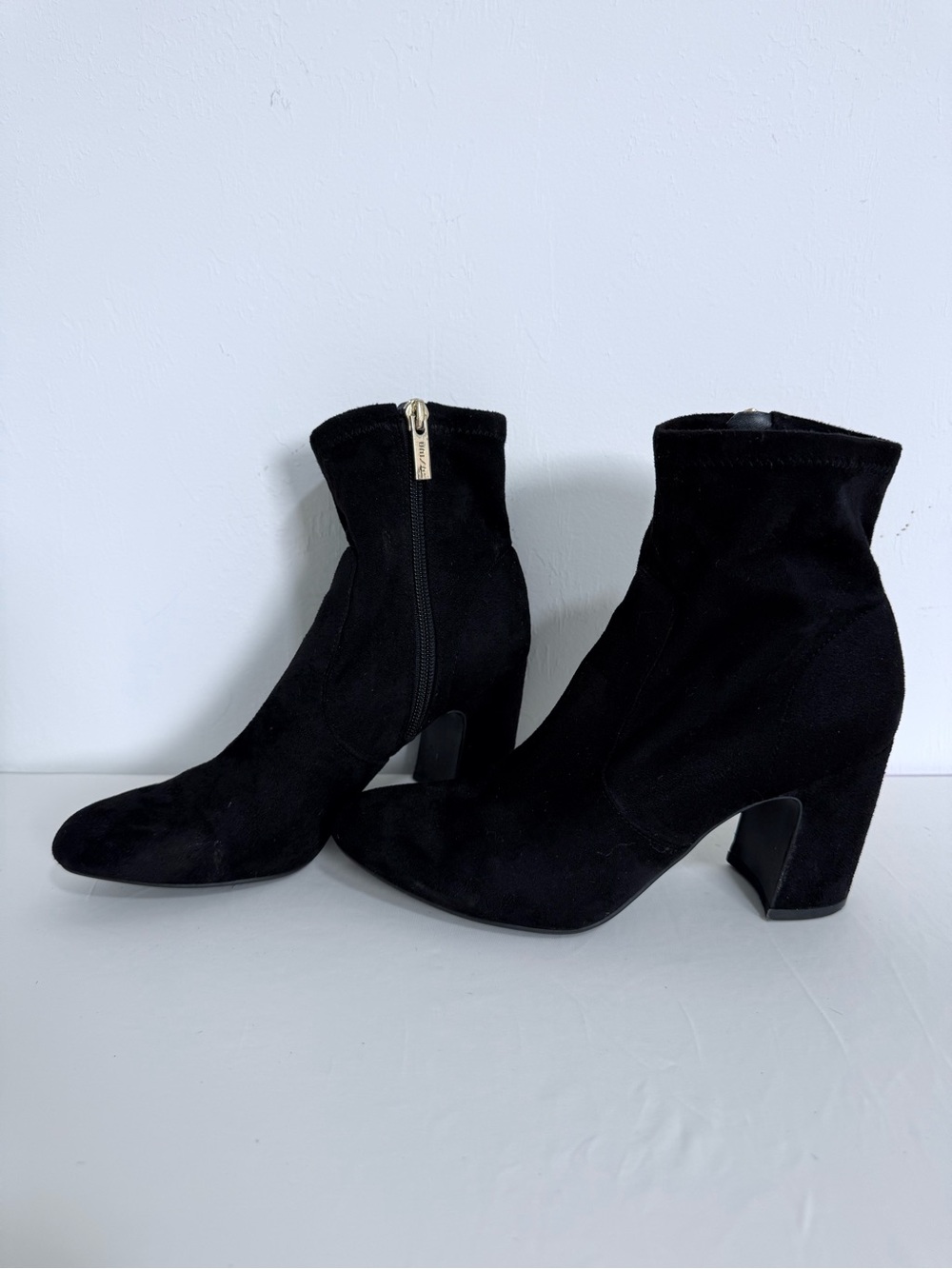 Unisa Black Suede Ankle Booties with Block Heel